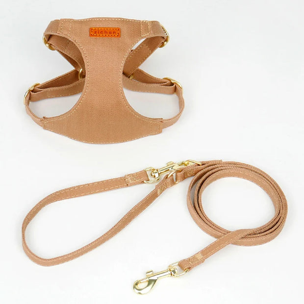 No Pull XXS Puppy Harness with Multifunction Dog Leash Soft Adjustable No Choke Escape Proof Pet Harness Vest Caramel Dog Chest