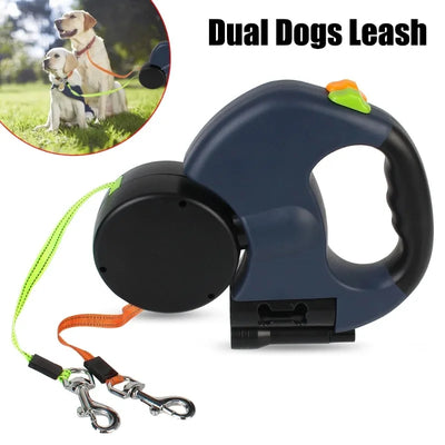 Double dog Leash Light retractable roulette double end leash Portable rotating pet leash for 2 dogs walking pet supplies